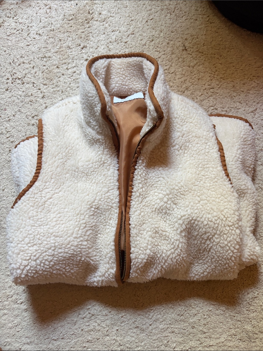 Old Navy Cream Sherpa Vest with Brown Trim